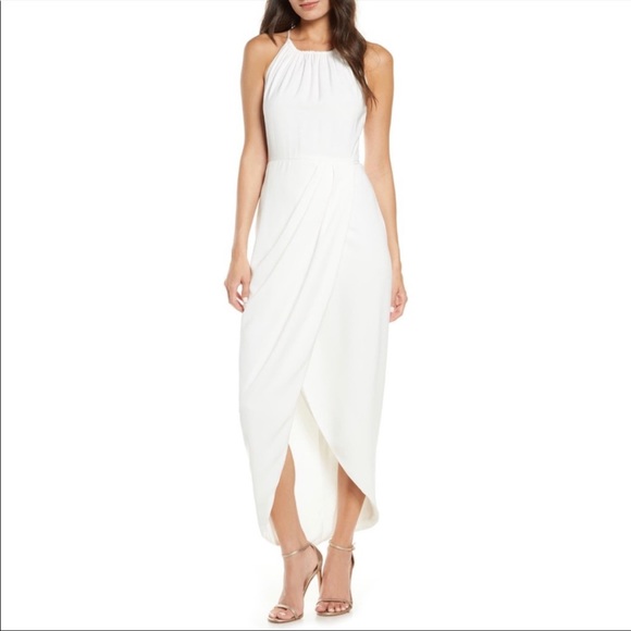 NEW Shona Joy Core high neck draped halter tulip gown dress - IVORY 10 - Picture 2 of 13